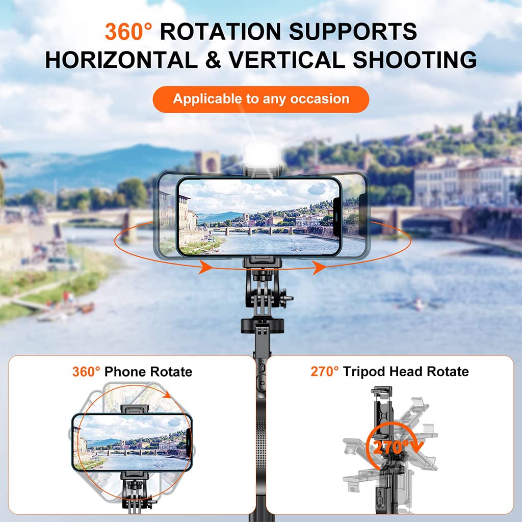 ZORBES® 60'' Retractable Phone Tripod Rotatable Selfie Stick Tripod for Phone & DSLR Professional Photography Tripod, Lightweight Selfie Stick Tripod with Bluetooth Remote Use