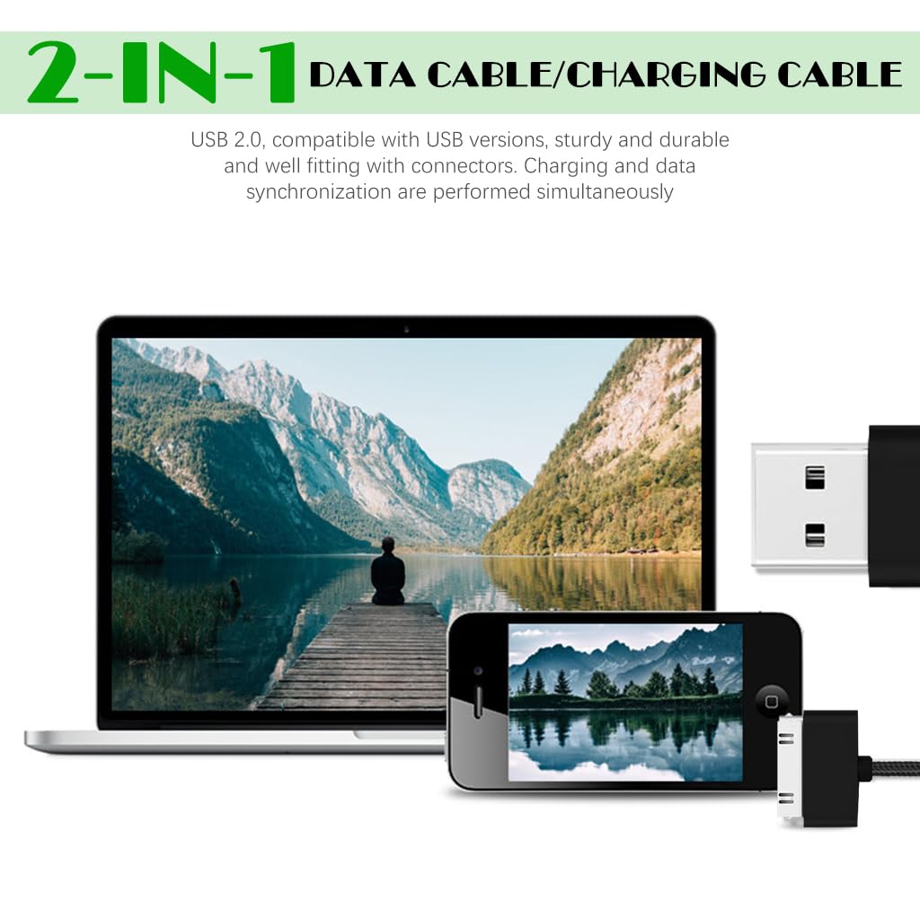 Verilux 30 Pin to USB Charging Cable for iPhone and iPad featuring Nylon Braided 6.6 ft Length | Fast Data Sync