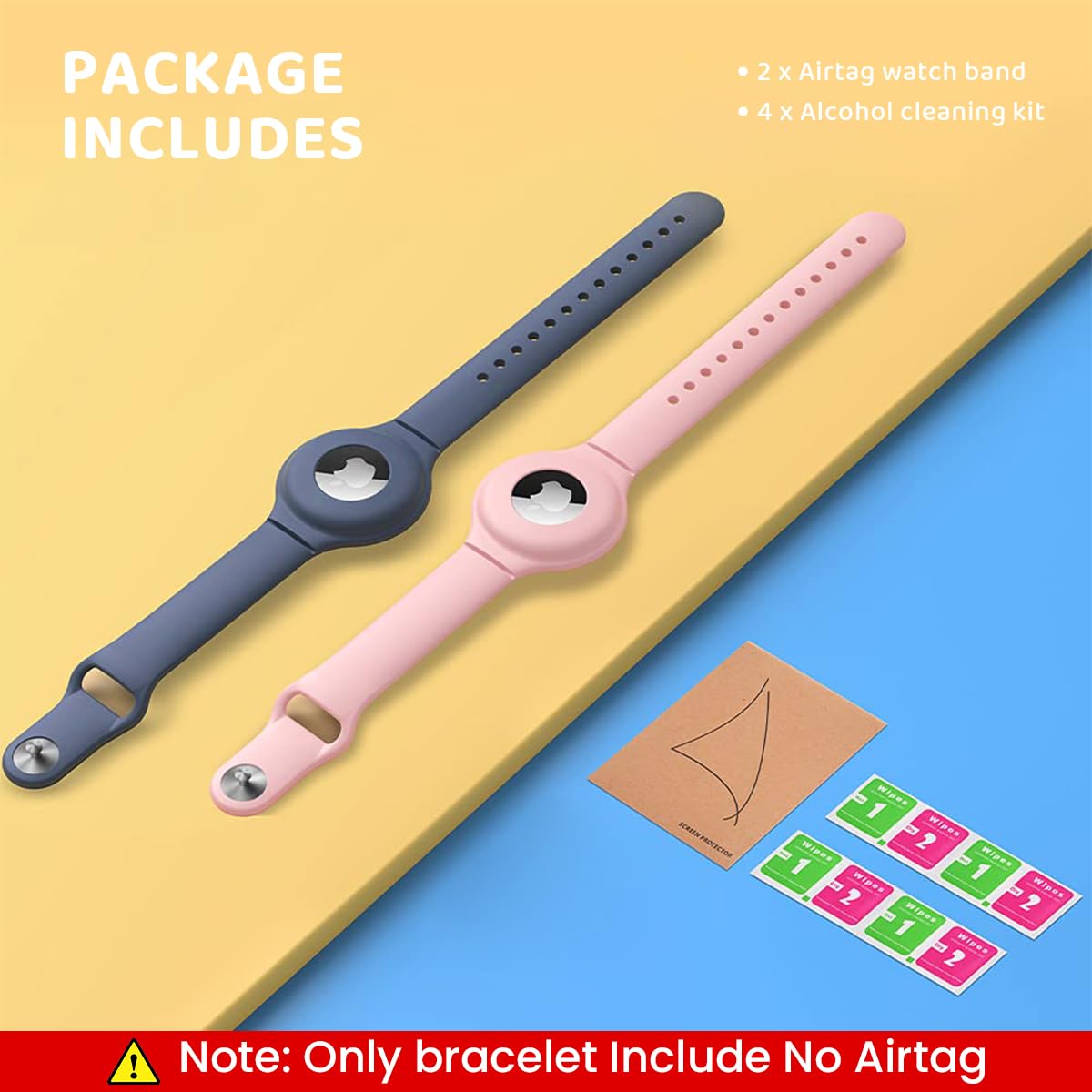 ZORBES® AirTag Bracelet for Kids, 2 Packs Silicone Watch Bands with Upgraded Studs Anti-dropping Bracelet Wristband for Children, Airtag Watch Band Kids Compatible with AirTag, Only bracelet Include No Airtag