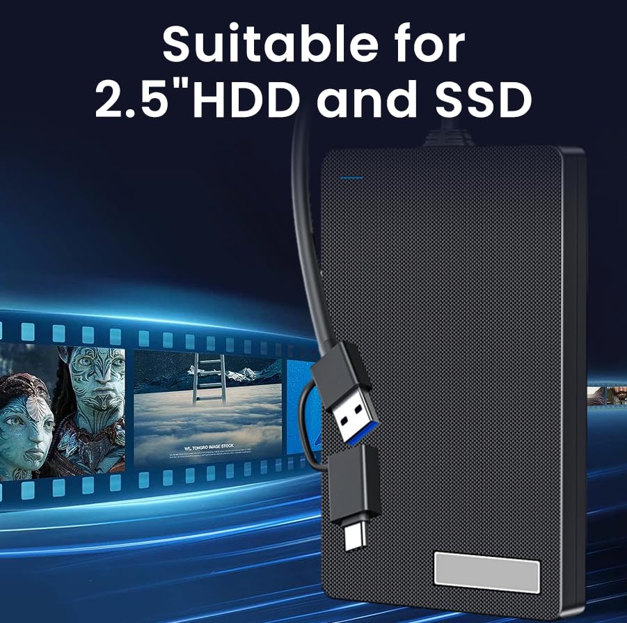 Verilux Hard Drive Enclosure USB 3.0 to SATA III 2.5 in Tool Free Case for HDD and SSD | for PC TV and Xbox