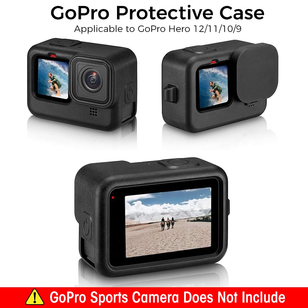 ZIBUYU® ZORBES Silicone Protective Case for GoPro Hero 12/11/10/9 Full Protection Silicone Skin Cover with Separate Anti-Scratch Lens Cover Travel Case Cover for GoPro Hero Series, with Hand Strap
