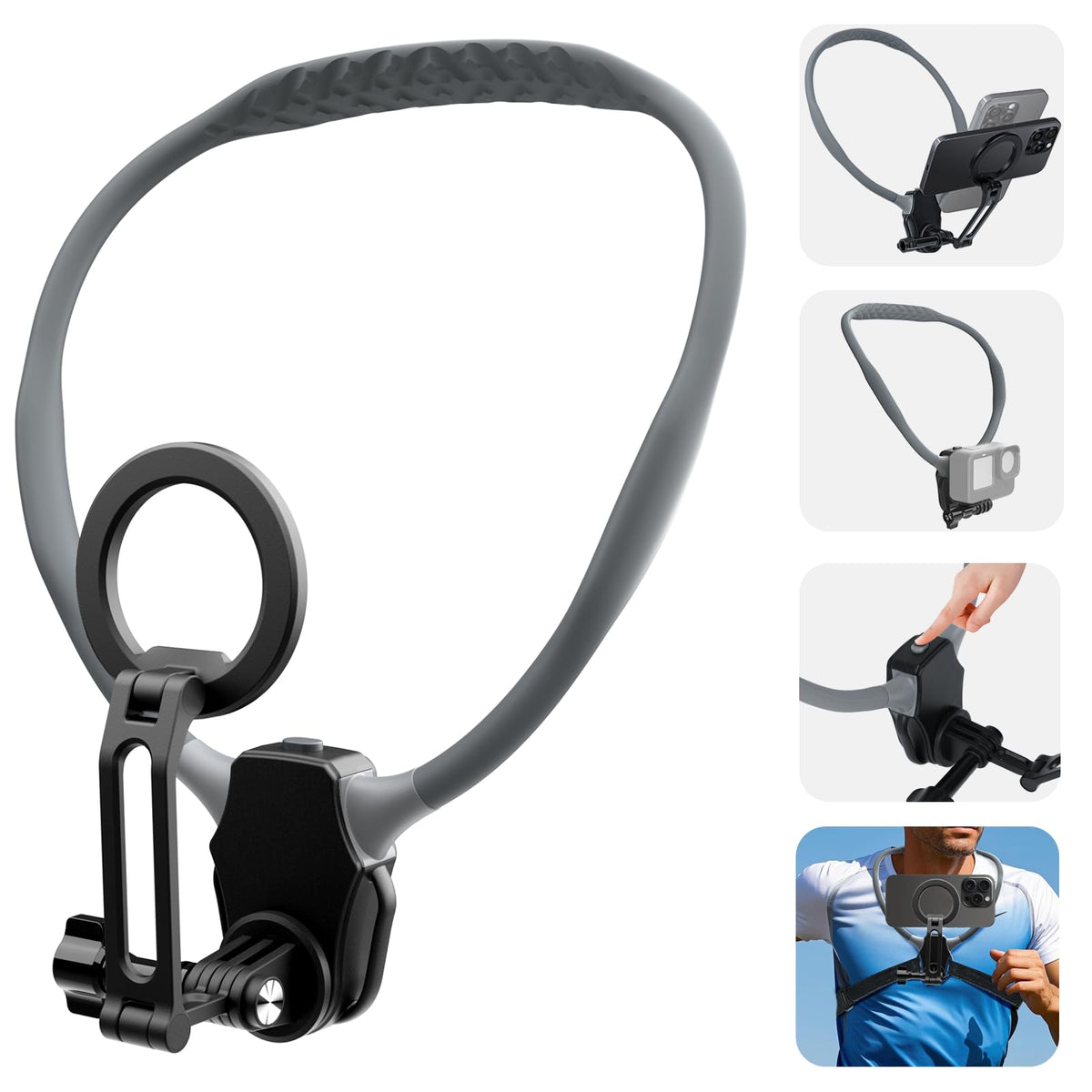 ZORBES® 2-in-1 Magnetic Neck Phone Mount & Chest Harness Adjustable POV Camera Holder for Hands-Free Vlogging Strong Magnetic Phone Grip for Filming, Cooking, Sports, Live Content