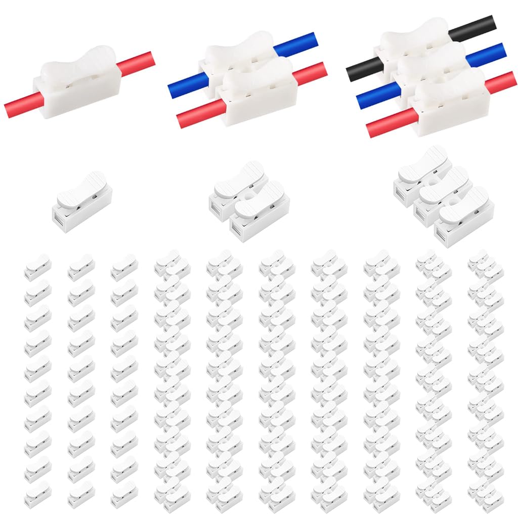 Serplex® 100Pcs Quick Splice Lock Spring Wire Connector CH1 CH2 CH3 Electrical Cable Clamp Terminal Block Connector LED Strip Light Wire Connecting for 0.5-2.5mm2 / 22-14 AWG Cable Lines