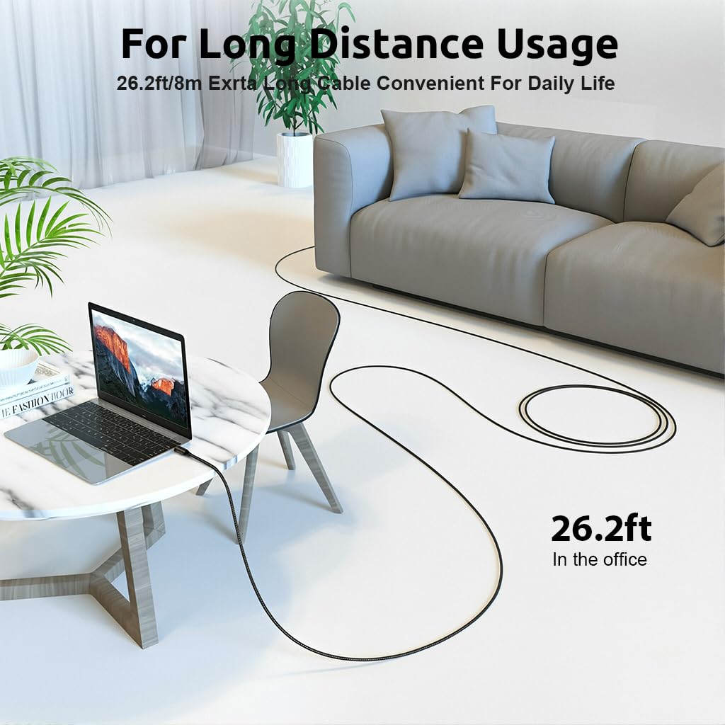 Verilux Type C to Type C Cable for Fast Charging with 60W PD and 8M Nylon Braided Design