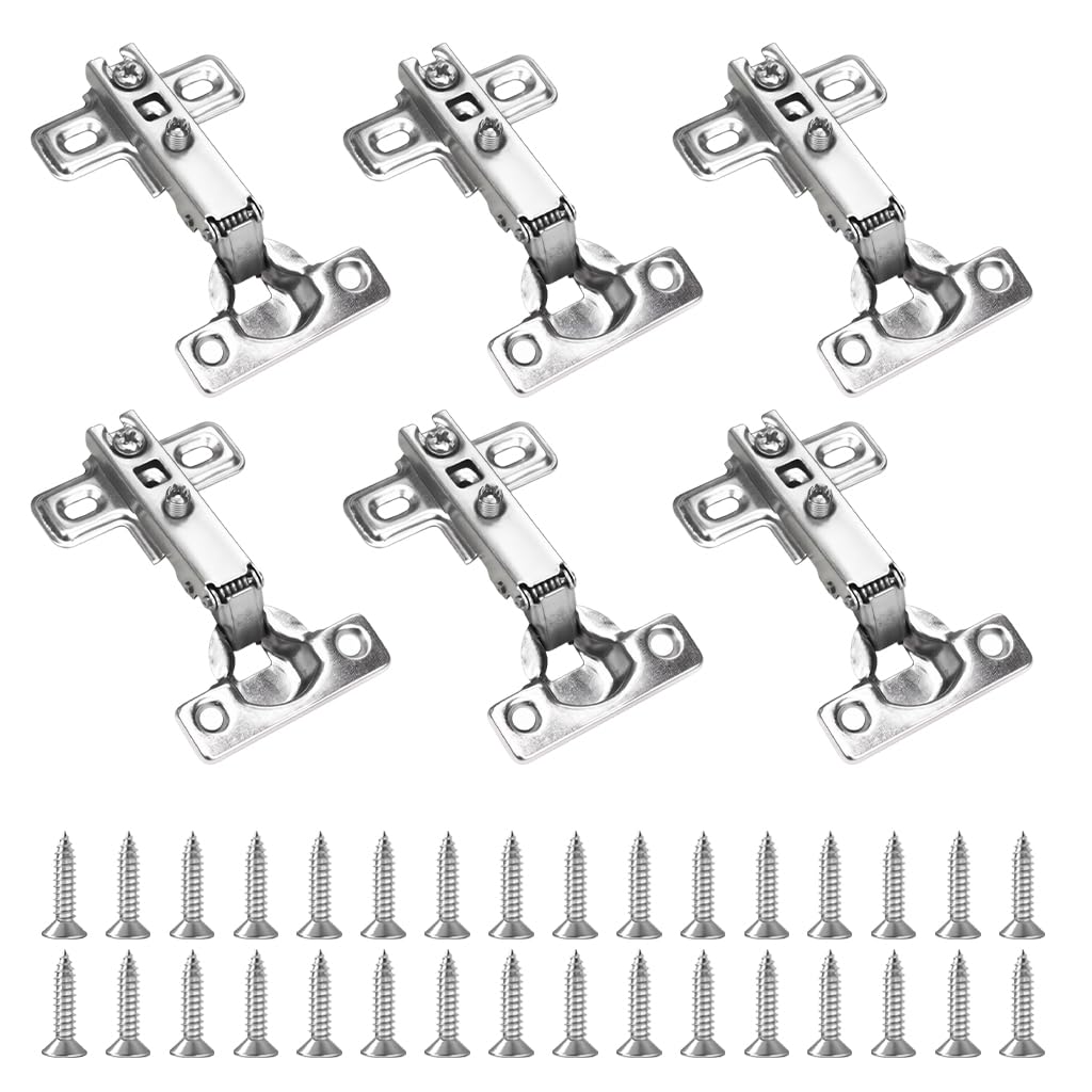 Serplex® 6Pcs Stainless Steel Cabinet Door Hinges, Slow Closing Quiet Door Hinge Hydraulic Door Closer Hinges with Screw Pack