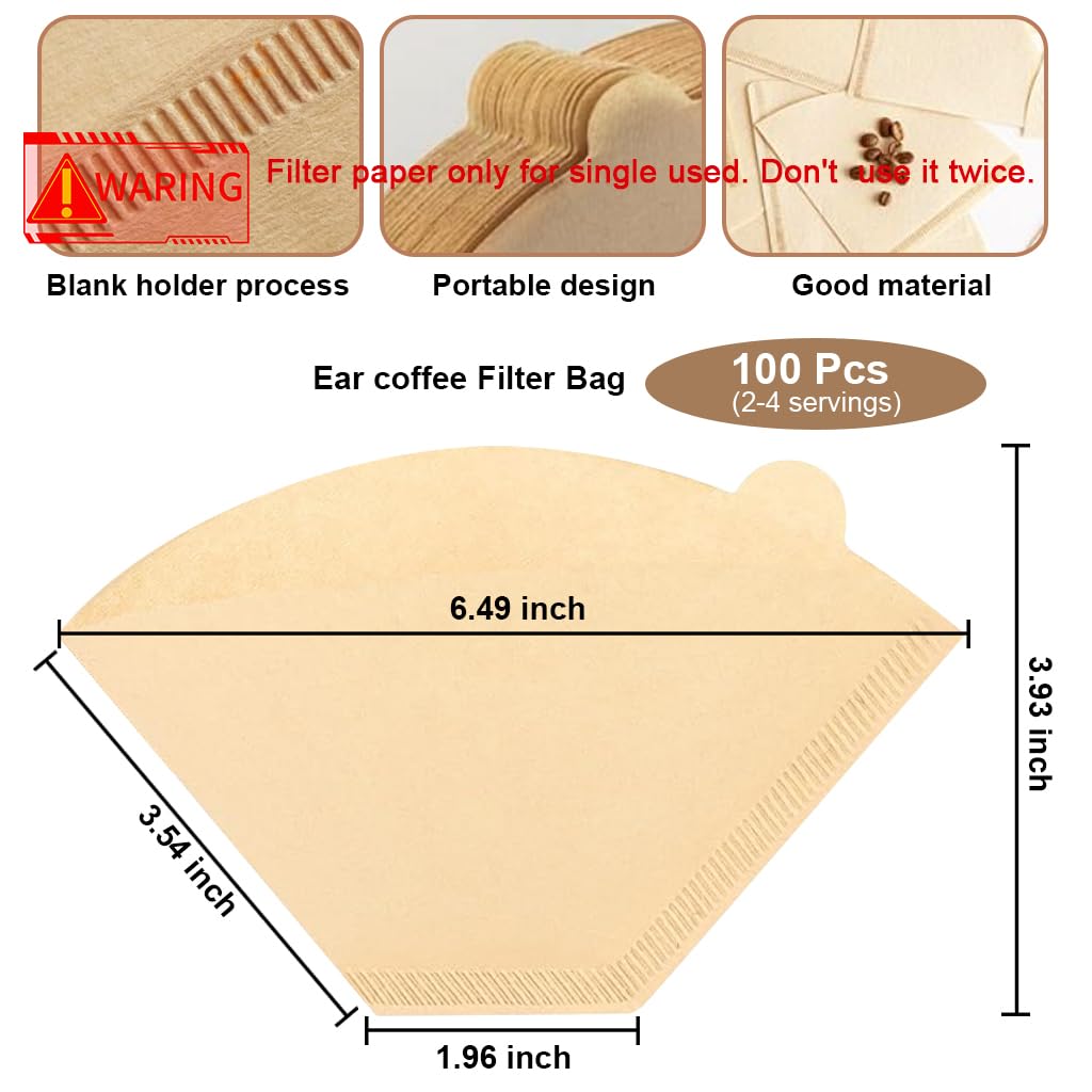 Zeitel® Coffee Filter Paper for Brewing Coffee 100 Counts Natural Unbleached Coffee Wedge-Shaped Filter Paper Disposable Coffee Filters Paper Fit for Drip Coffee