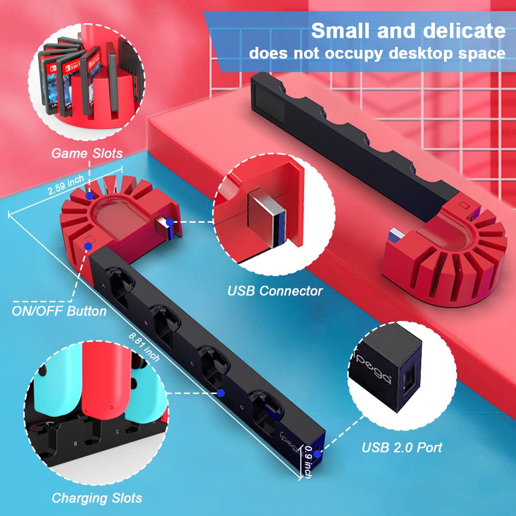 ZORBES® 2 In 1 Switch Controller Charging Dock Extension For Switch&Oled Model Joycons Switch Controller Charging Dock Station With 9 Storage Slots For Switch Game Cartridges,Game Consoles,USB,Black