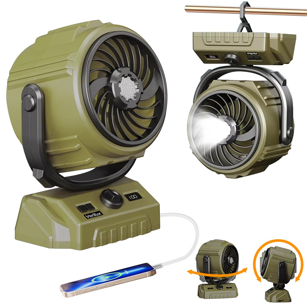 Verilux Table Fan for Home Office and Camping with 100 Speed Control and 270° Oscillation