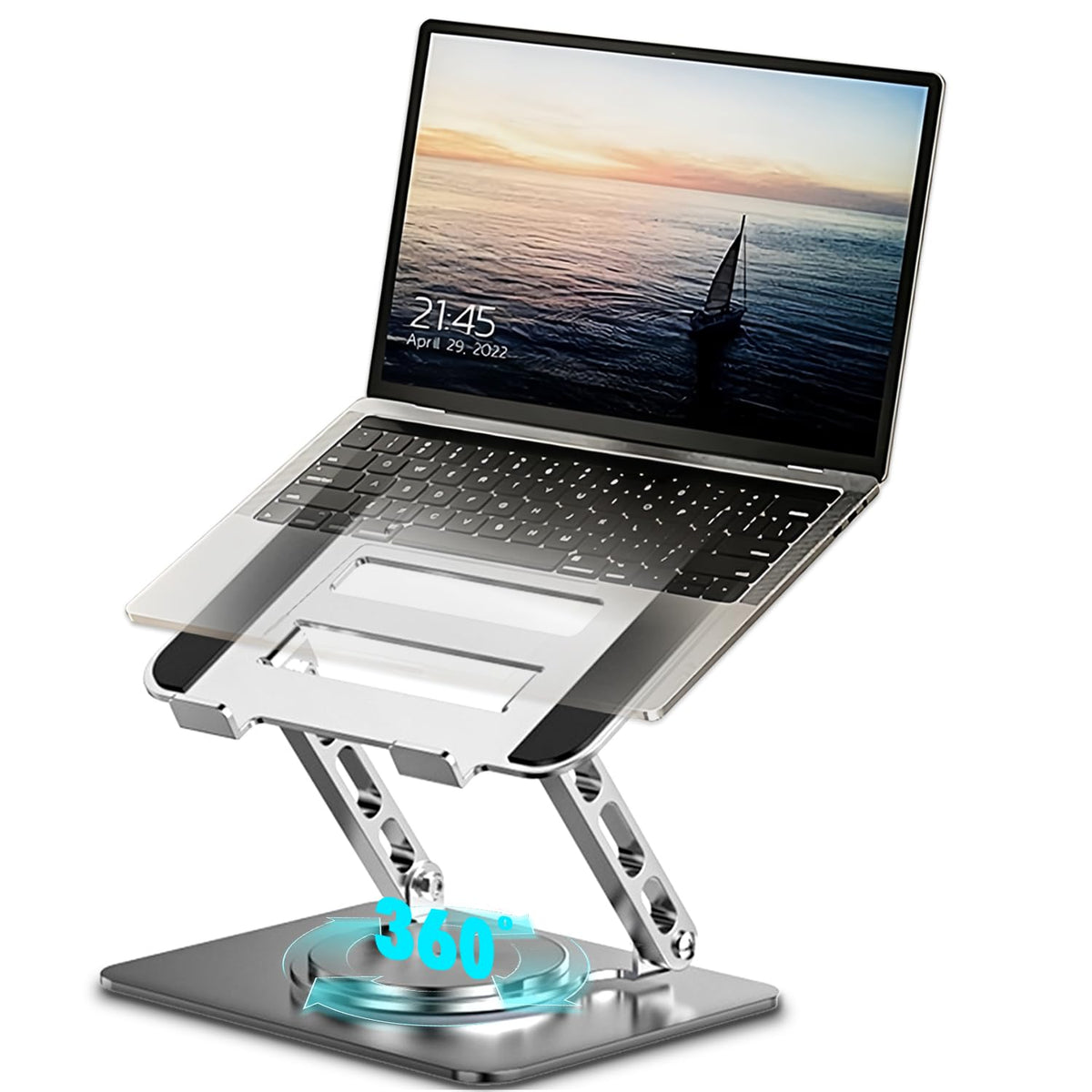 ZORBES® 360 ° Rotating Laptop Riser Stand, Carbon Steel Adjustable Laptop Holder Ergonomic Desk Support, Anti-Slip & Heat Dissipation Design, Folding Travel Notebook Stand with for Desk & Office
