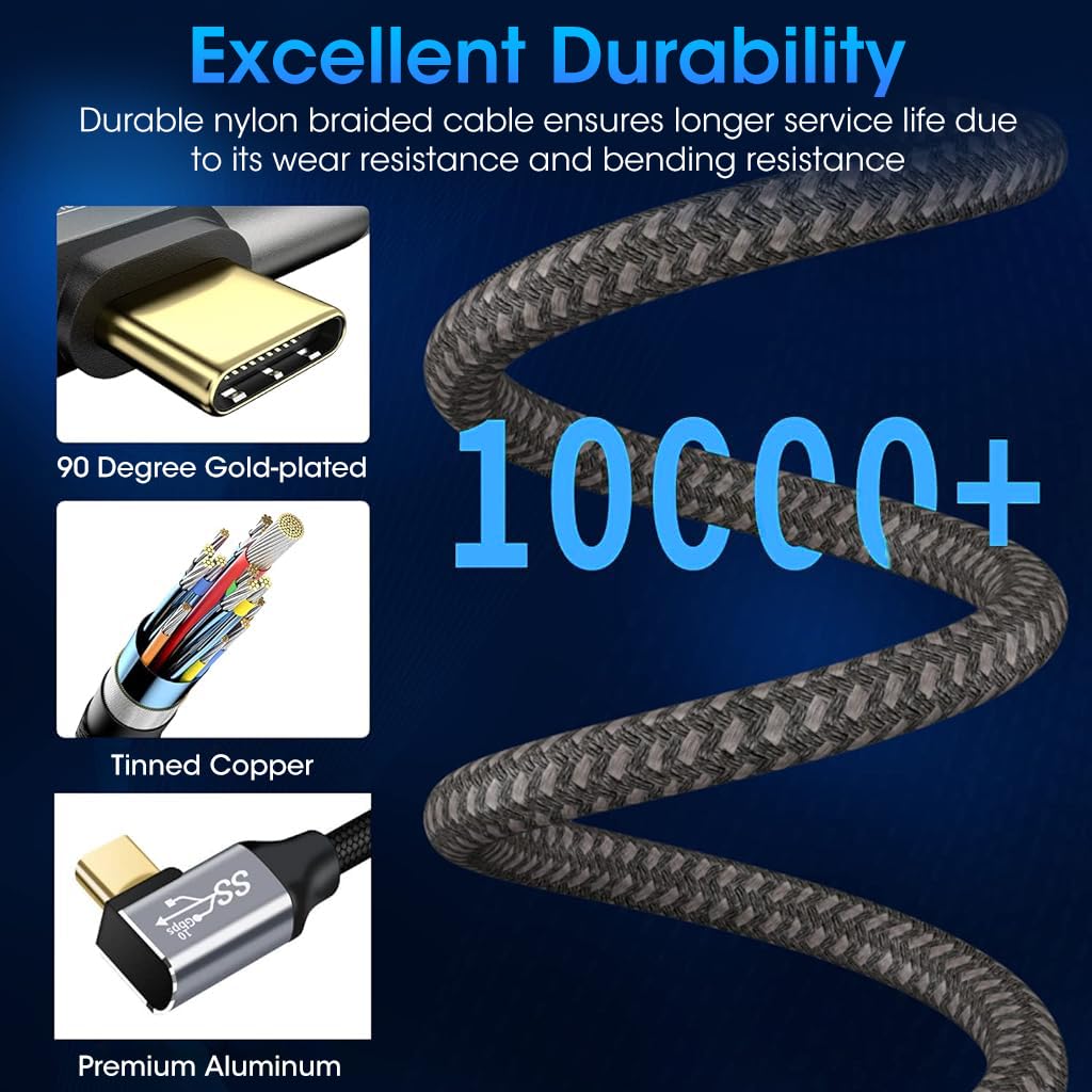 Verilux® Type C Extension Cable Right Angle, 3.3Ft USB C Male to Female 10Gbps Tranfer Extender Cable, 100W 20V/5A Fast Charging Cable, 4K Output, USB C to USB C Charger Cable for Laptop, Macbook