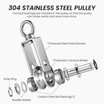 Serplex® Cable Pulley Wheel 304 Stainless Steel Hoisting Smooth Bearing with Loop 551lbs High Loading Capacity for Lifting Mechanism DIY Crafts 3PCS