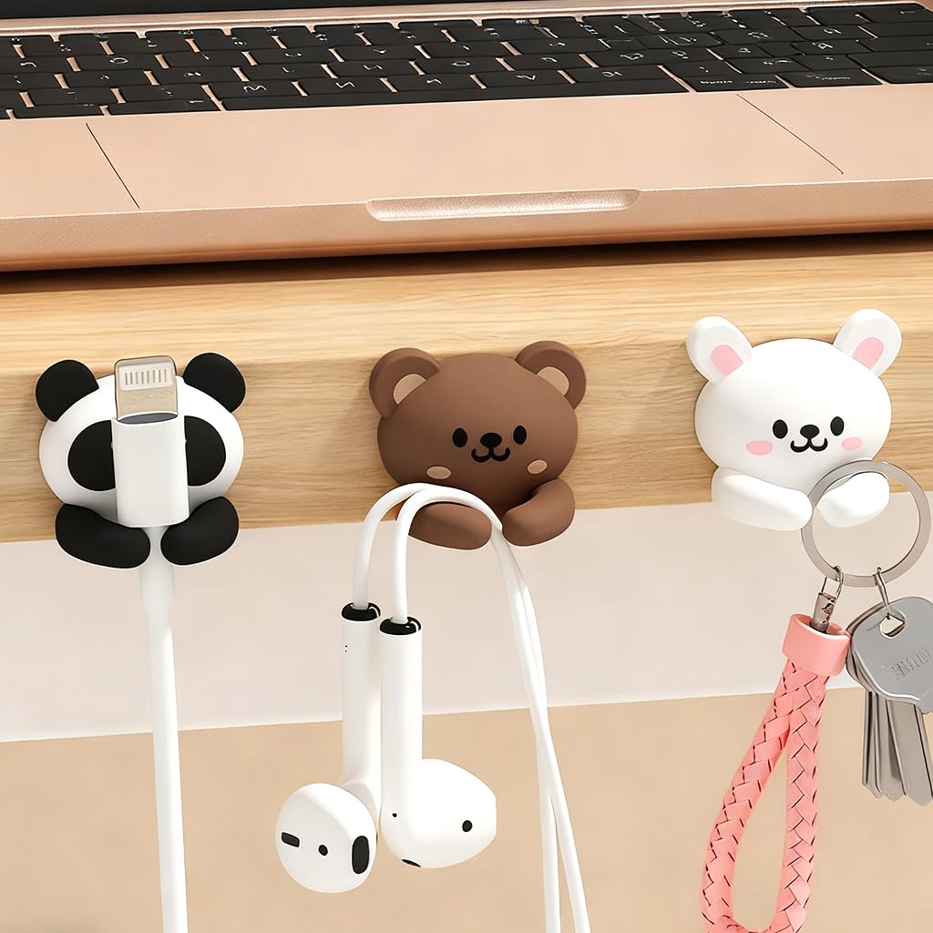 ZORBES® Cute Cartoon Desk Cable Holder Organizer, Self Adhesive Single Charging Cable Holder Retainer for Desk, Decorative Cable Holder for Car, Desk, Bedside
