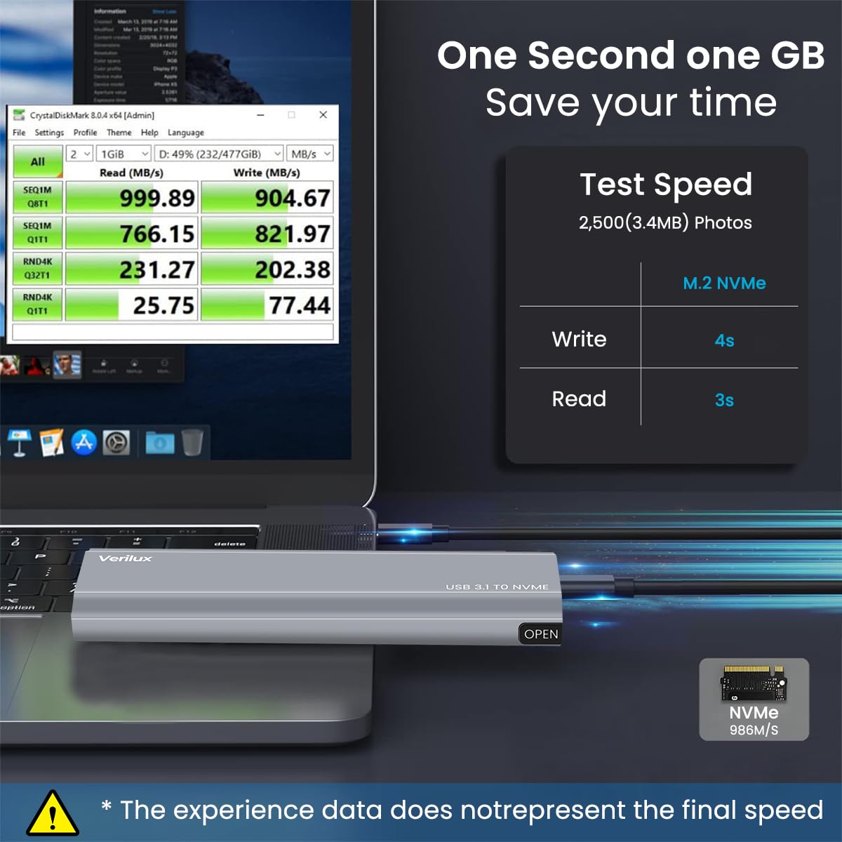 Verilux M.2 NVME SSD Enclosure with Dual Protocol 10Gbps USB C and Aluminum Alloy Case