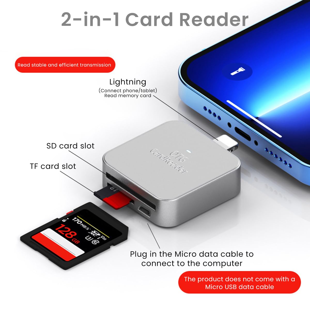 Verilux Card Reader for iPhone with Micro USB Port and SD TF Support | No App Required