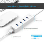 Verilux USB 3.0 Hub for MacBook and Laptop with 4 Ports and 5 Gbps Transfer Speed | White