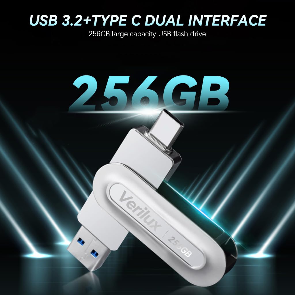 Verilux® 256GB USB 3.2+ Type C Hi-Speed SSD, Maximum Read Speed 550MB/s, Maximum Write Speed 450MB/s