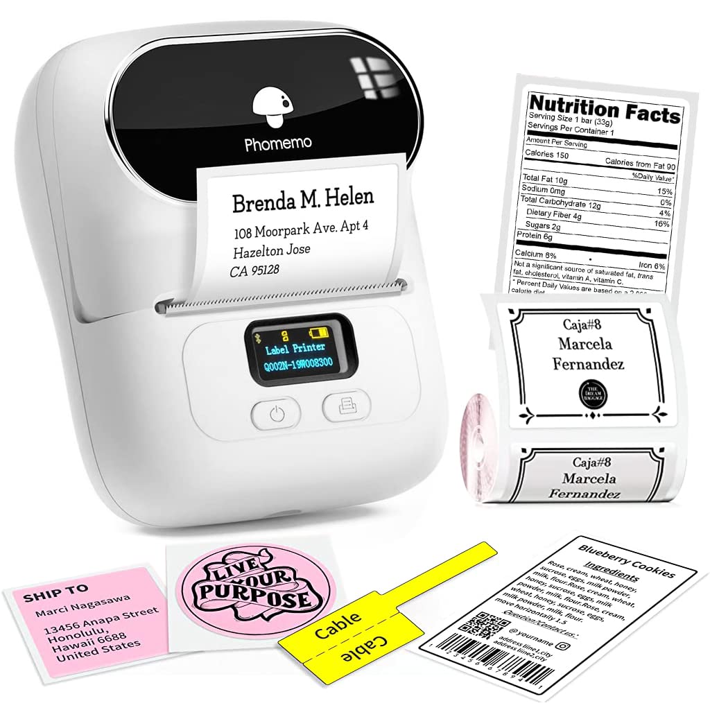 ZORBES® Thermal Printer, Mini Bluetooth Thermal Print Inkfree Printer Compatible with Android & iOS System, Label Printer Black on White with 1 Roll of Print Paper