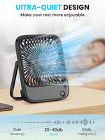Verilux USB Fan for Desk and Travel featuring 4 Speed Control and 5000mAh Battery | Black