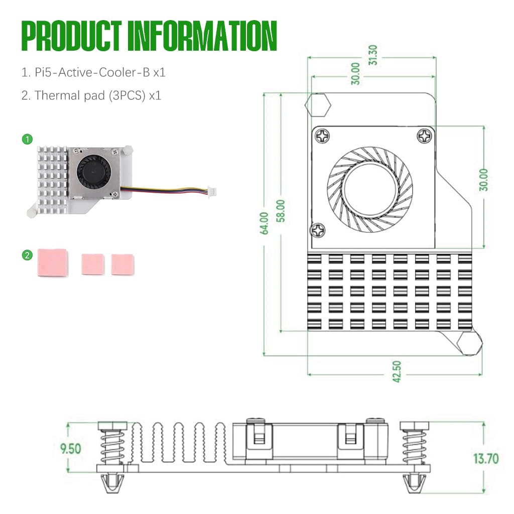 Verilux® Cooler for Raspberry Pi 5, Combines a Temperature-Controlled Blower Cooling Fan and an Alumium Heatsink and Thermal Pad to Accelerate Heat Dissipation for Raspberry Pi 5