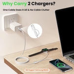 Verilux 4 in 1 Watch Charger Cable for Apple with 4.9 ft USB C Fast Charging Pad | Dual Device Power