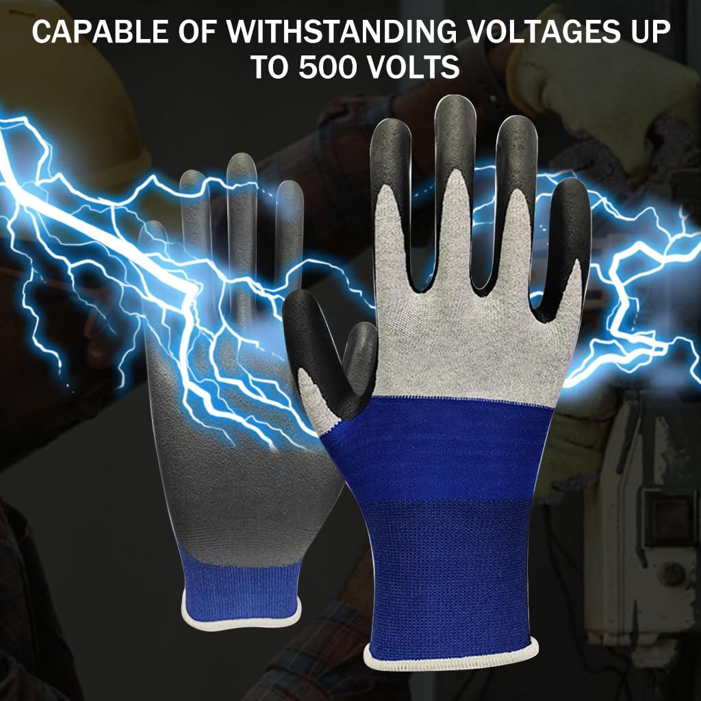 Serplex® Electrical Insulated Gloves 500V Voltage Resistance, Flame Retardant, Non-Slip Rubber Design for Electricians, High Voltage Work, Safety, L
