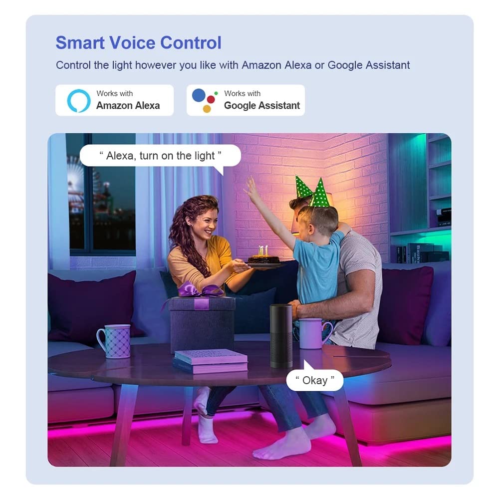 Verilux LED Light Strip for TV Background with Music Sync and WiFi APP Control | 5M Smart RGBIC Lights