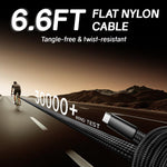 Verilux® PD 100W Type C Cable Fast Charging 6.6Ft,Right Angle C Type Charger Cable with No Tangle Flat Nylon Braid,Support 480Mbps Data Transfer for iPhone 17/17 Pro/17 Pro Max 16/15 Galaxy S25/S24