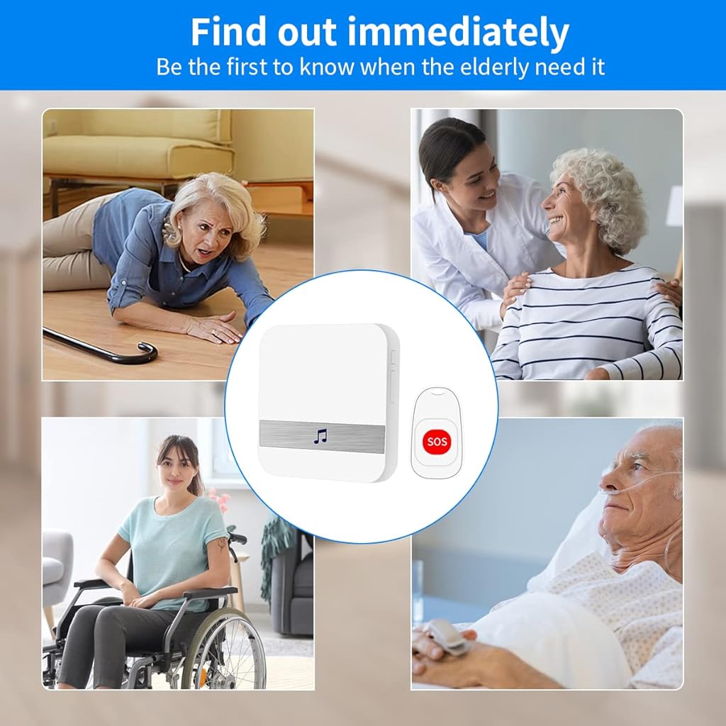 Verilux® Pager Wireless Life Alert Systems for Seniors Portable Emergency Pager Alert Devices for Elderly,Home Travel Panic Buttons with Handstrap 2 Call Buttons + 1 Receiver