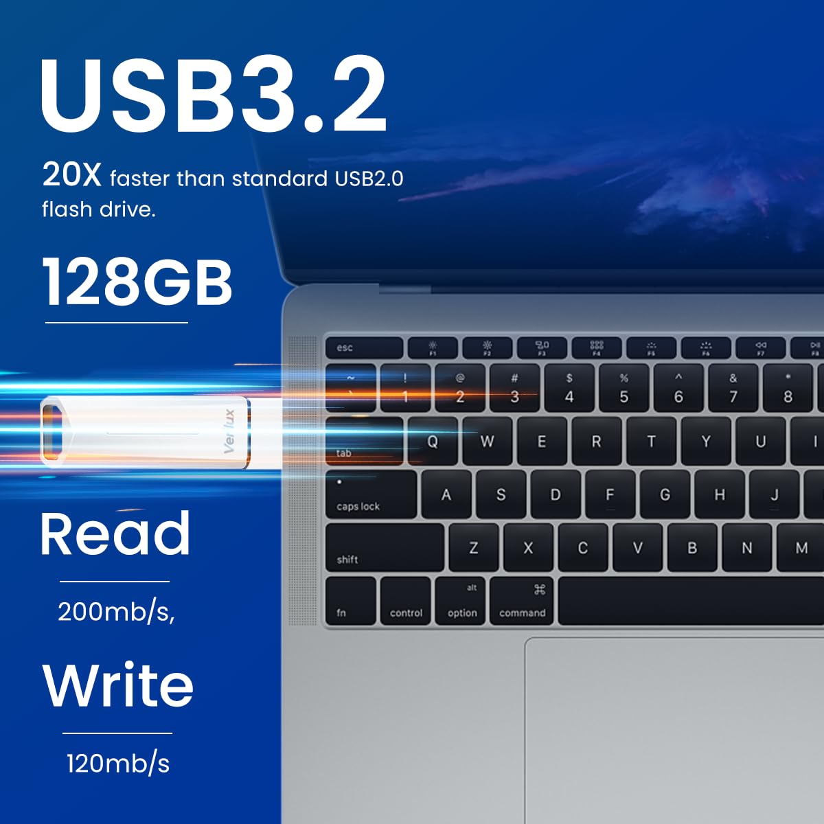 Verilux USB Flash Drive 128GB for Laptop and Travel with USB 3.2 High Speed Reading