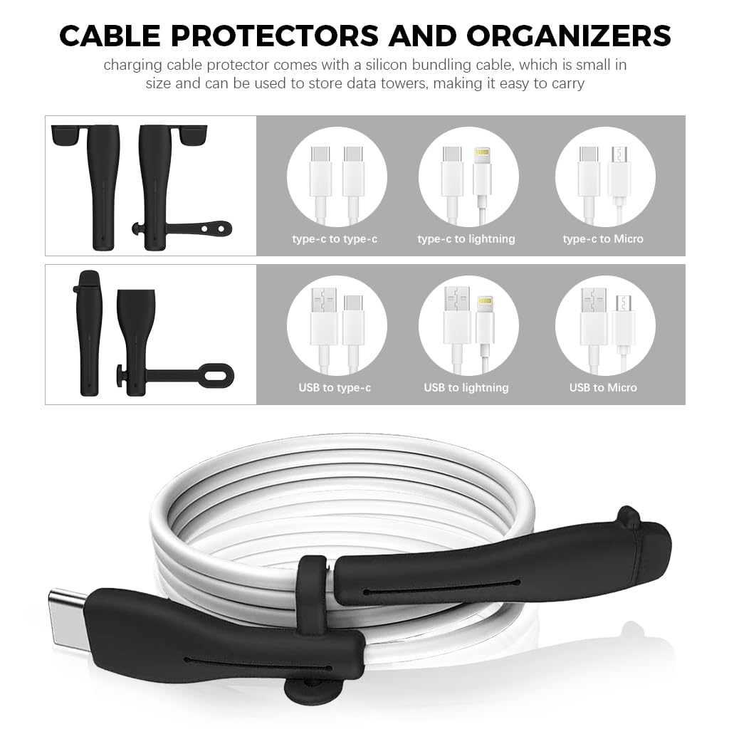 Verilux Silicone Charger Cable Protector 2 Pack for iPhone with Built In Cable Tie | Dustproof End Caps
