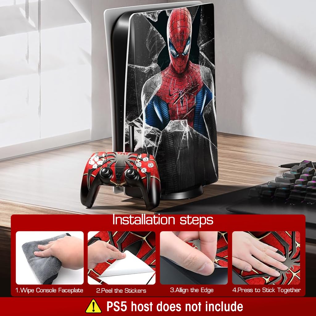 ZORBES® Skin Cover Sticker for PS5 Disc Edition Game Console and Controller Spiderman Themed Skin Cover Vinyl Sticker Creative Anti-Scratch Sticker for PS5 Disc Edition Game Console and Controller
