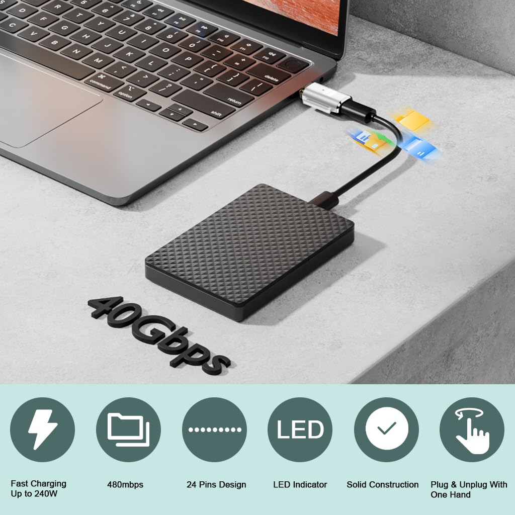 Verilux Type C Adapter with Magnetic Connector and 40Gbps Transfer | 240W Fast Charging