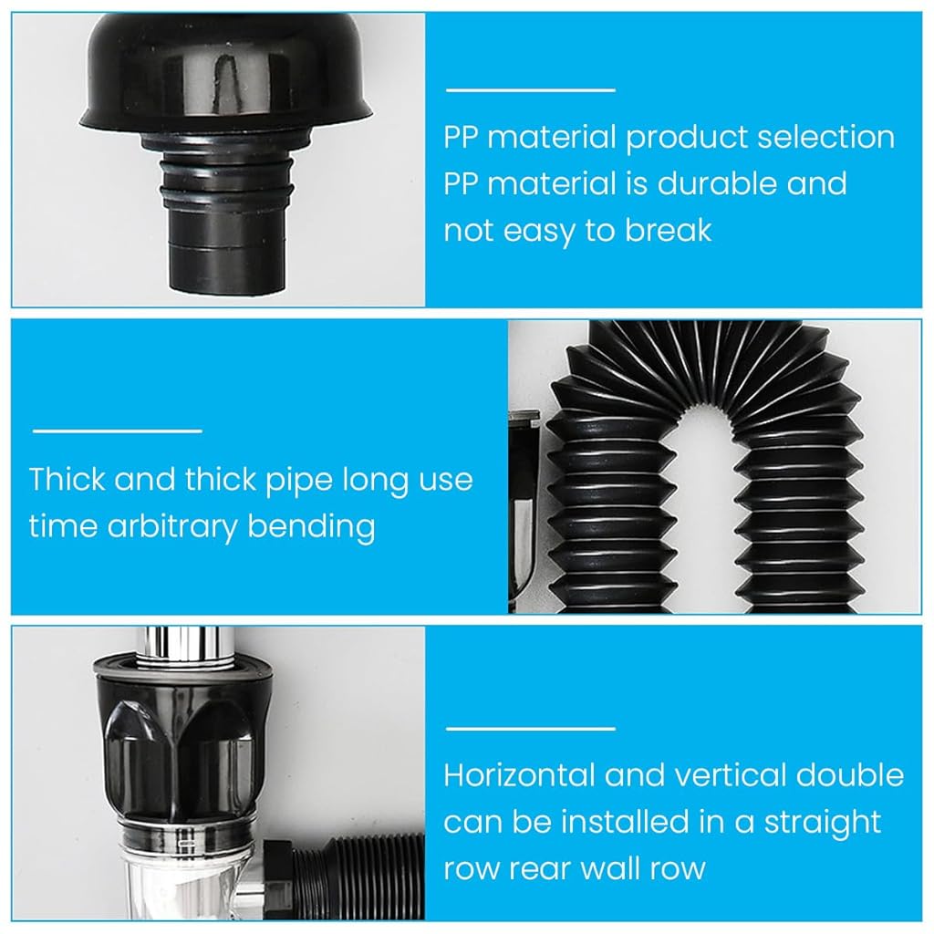 Serplex® Flexible Drain Pipe Wash Basin Sink Drain Hose PVC Water Pipe Vessel Sink Extension Fits for 3-4.5 cm Hole,Flex-drain Kit with Flexible & Expandable P-trap