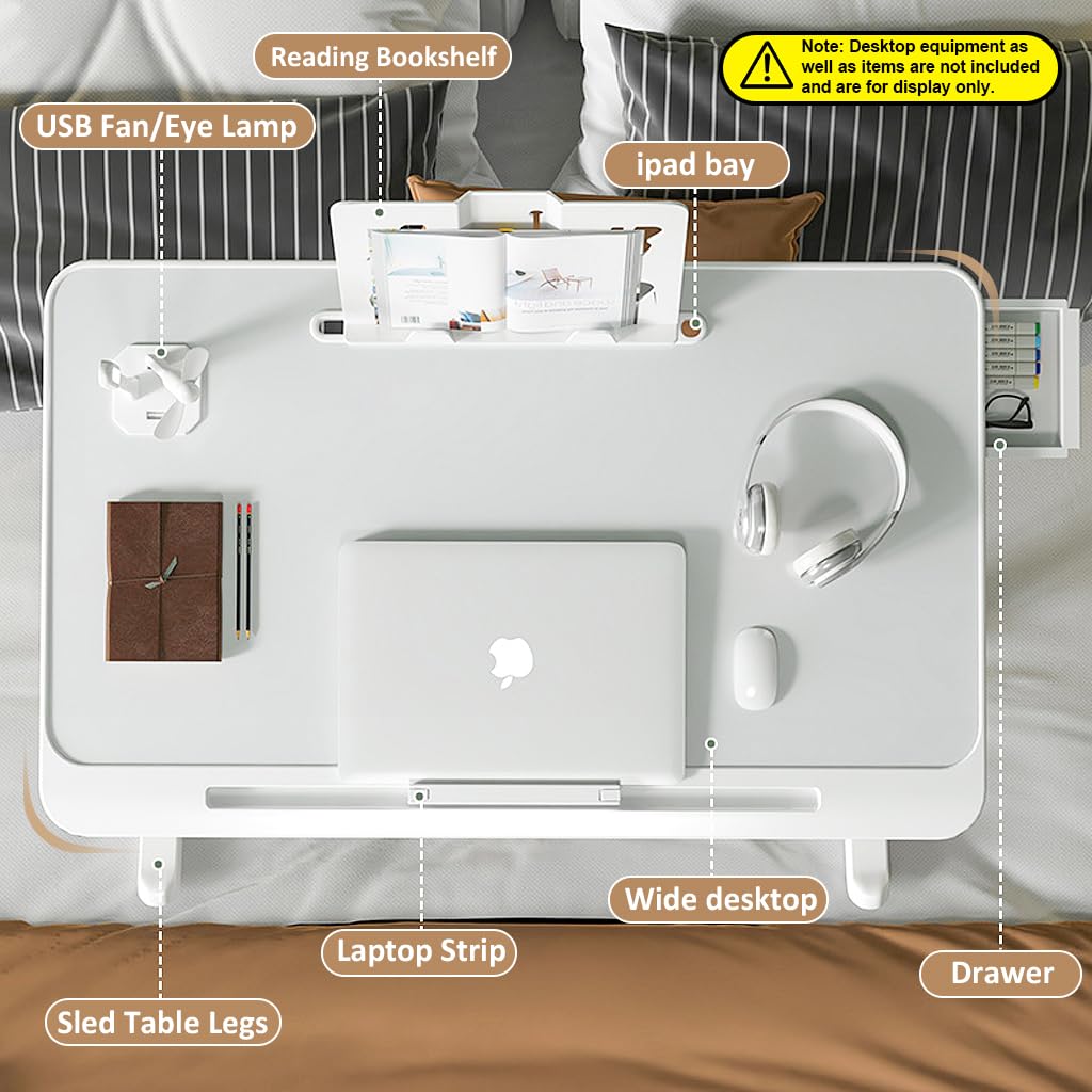 ZORBES® Folding Laptop Desk on Bed Adjustable Height and Tilting Laptop Desk with Drawers, Phone Stand & 4 USB Ports Large Laptop Desk Bed Table for Reading, Writing, Working at Home