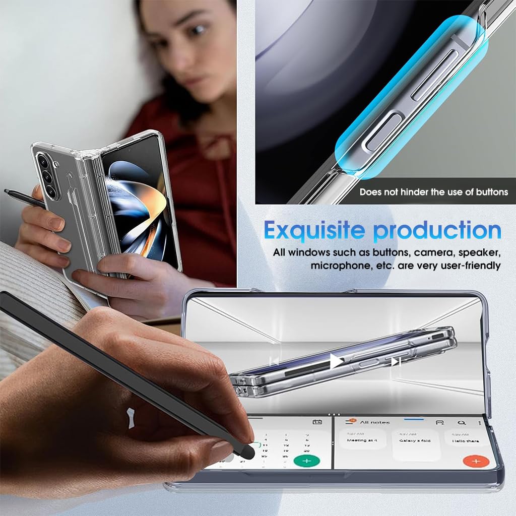 ZORBES® Phone Case for Samsung Galaxy Z Fold 5 Fashion Bi-fold One-Piece PC Phone Case with HD Transparent 6.3-inch Front Display Cover & Intergrated S Pen Holder