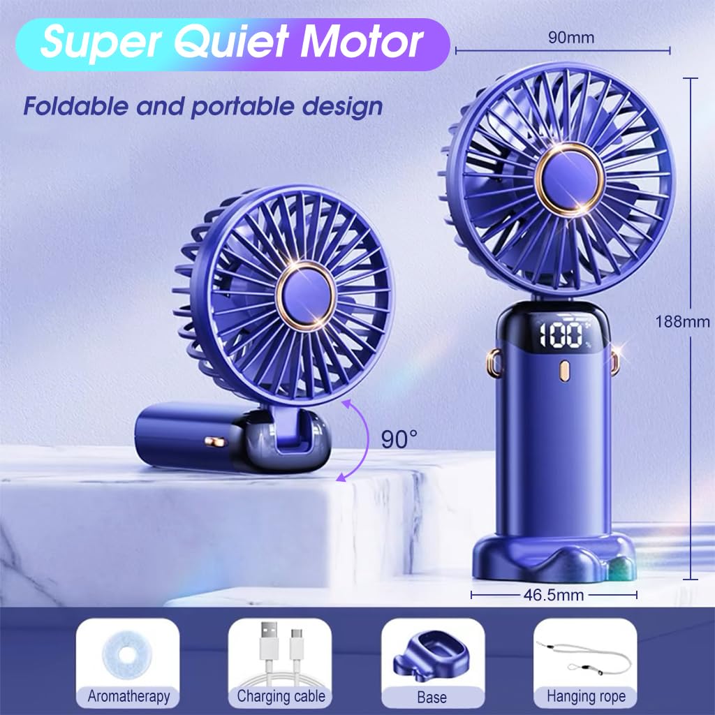 Verilux Hand Fan Mini Fan with 5000mAh Battery and 5 Speeds for Desk or Travel | Foldable Design