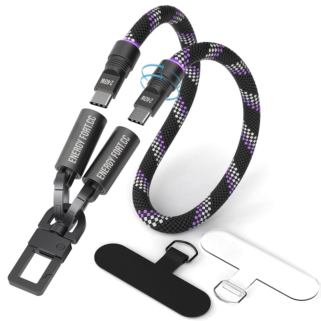 Verilux® PD 240W Type C Cable Fast Charging with Strap Lanyard, Nylon Braid c type charger cable Supports 480Mbps Data Sync, Anti Theft Phone Camera Strap & Rotatable Metal Buckles for USB C Equipment