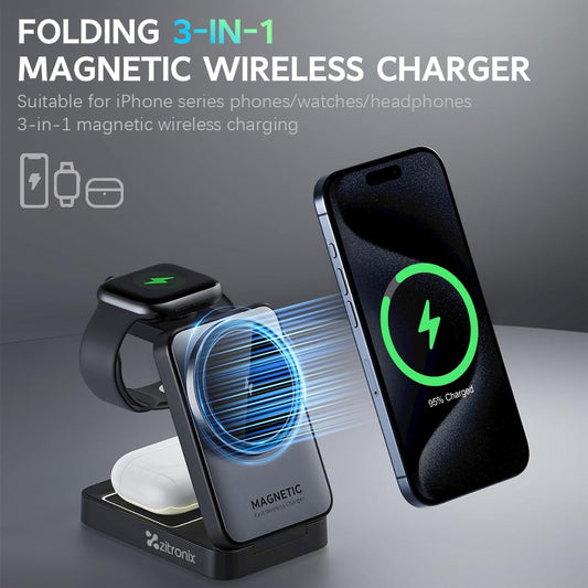 ZORBES® 3 in 1 Wireless Charger for iPhone, iWatch & Airpods 15W