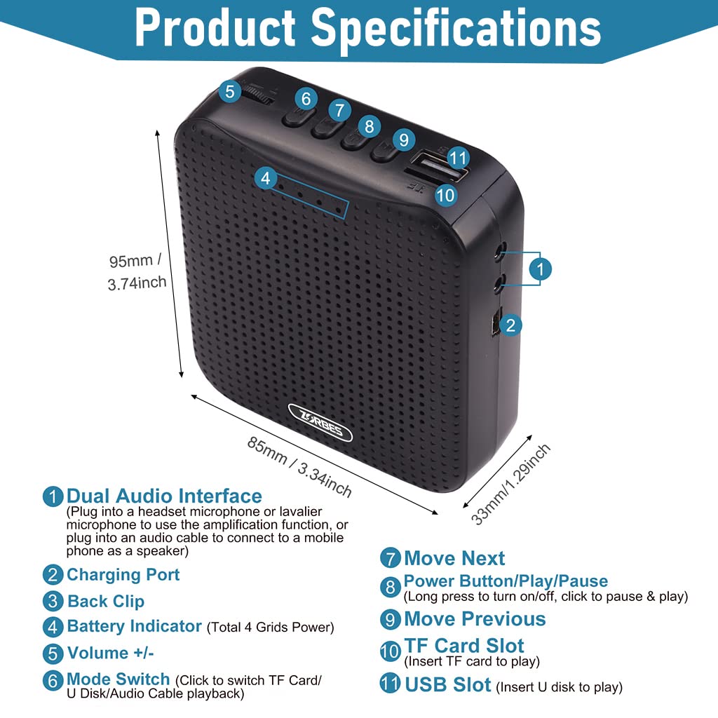 ZORBES® 5W Voice Amplifier Wired Headset, 2 in 1 Voice Amplifier Bluetooth Speaker Support U Disk, TF Card, 2200mAh Voice Amplifier for Teacher, Tour Guide