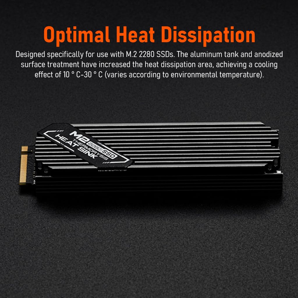 Verilux® M.2 SSD NVMe Heat Sink heatsink M2 2280 SSD Hard Disk Aluminum Heat Sink with Thermal Pad for PCIe SATA M2 ssd PC thermal radiat, Black