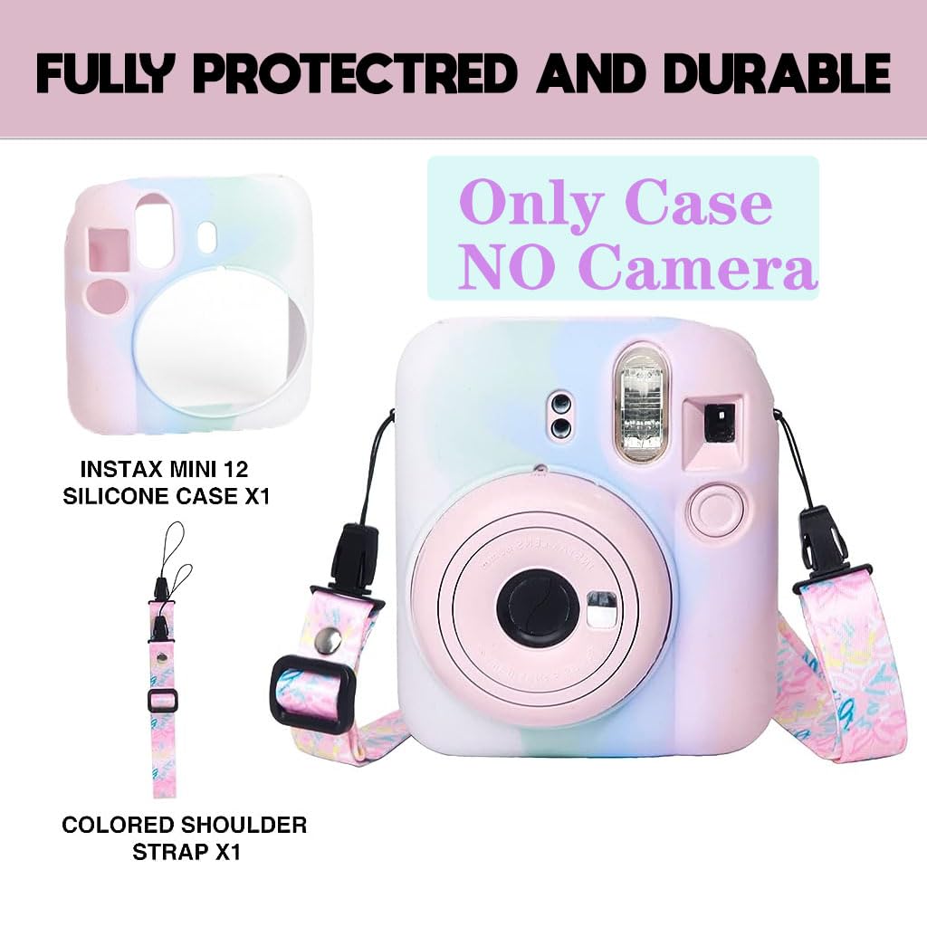 ZORBES® Camera Case for Fujifilm Instax Mini 12 Soft Silicone Protective Case with Print Shoulder Strap, Anti-Scratch for Fujifilm Instax Mini 12 Camera Case Cover (Without Camera)