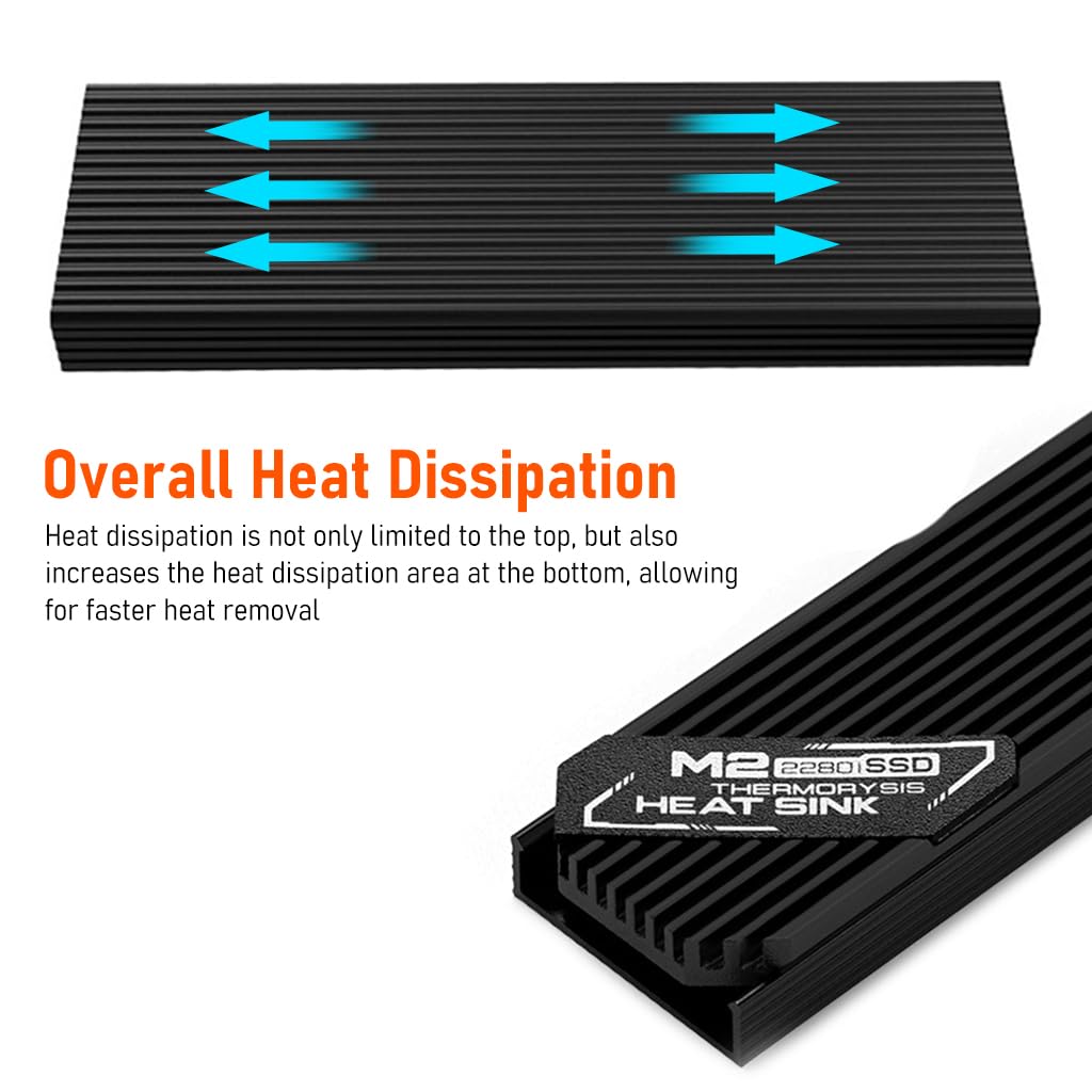 Verilux® M.2 SSD NVMe Heat Sink heatsink M2 2280 SSD Hard Disk Aluminum Heat Sink with Thermal Pad for PCIe SATA M2 ssd PC thermal radiat, Black