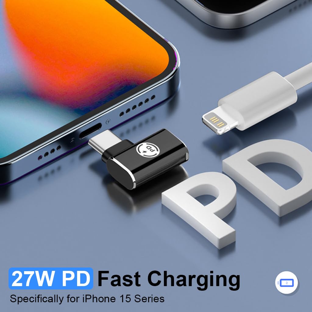 ZORBES® USB C Adapter for iPhone 15, USB C Male to Light-ning Female Adapter for Light-ning Charging Cable, 27W PD Fast Charging & Data Transfer for All iPhone Devices iPhone 15/15 Plus/15 Pro Max