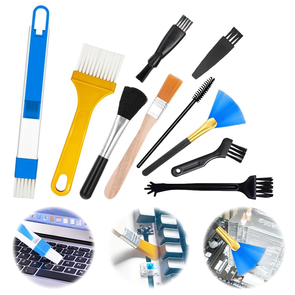 ZORBES® 10 Piece Electronics Cleaning Brush Kit, Assorted Multipurpose Keyboard Cleaning Brush Kit, Portable Dust Brushes for Computer Keyboard Printer Car Dashboard Camera Maintenance