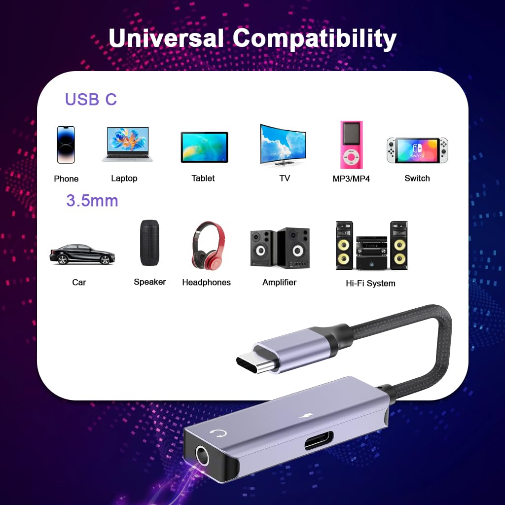 Verilux Type C to USB Adapter with 3.5mm Jack for Charging and Calls featuring 30W PD | Metal Housing
