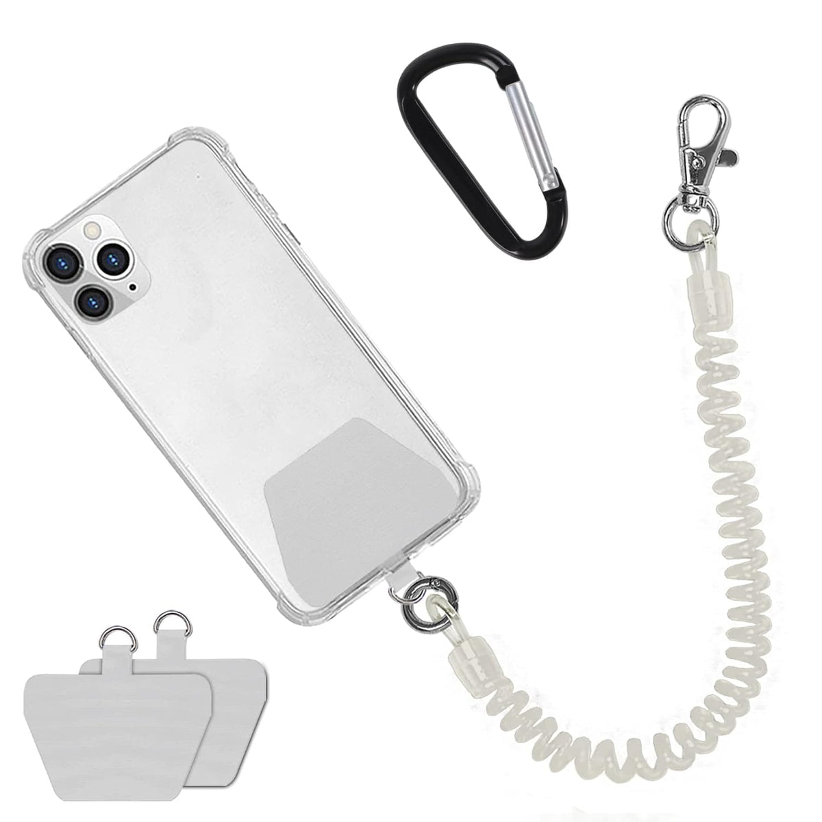 ZORBES® Phone Handstrap Phone Spring Hand Strap Set Quick Release Phone Handstrap Anti-Theft Retractable Phone Sling with 2 Self-Adhesive Inserts & Carabiner, Not Includes Phone Case, White