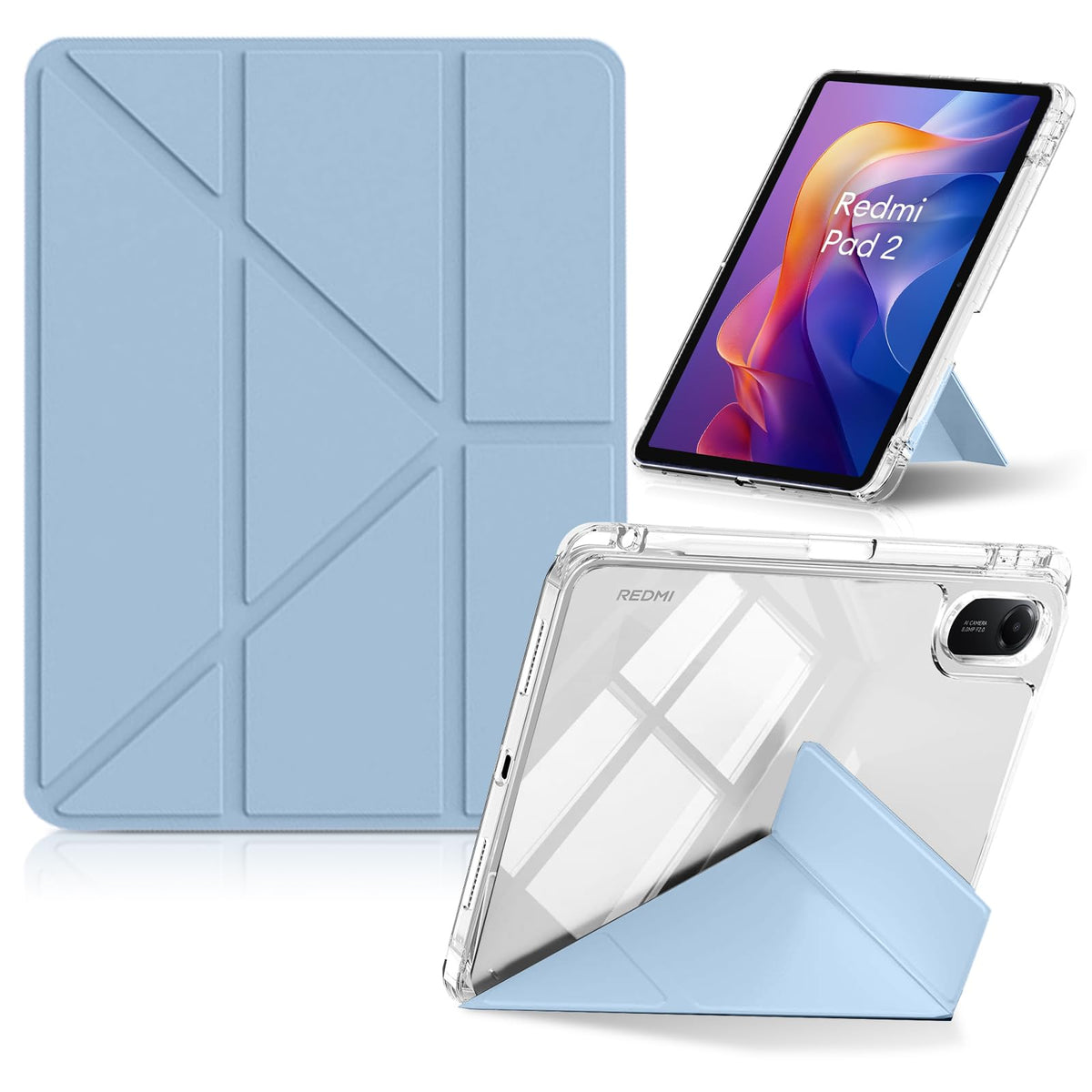 ZORBES® Compatible with mi Pad 2 11 Inch 2025, Slim Tri-Fold Stand Cover Clear Back Shell with Air Cushioning Corner, Auto Sleep Wake Smart Case with Pen Slot, Fashion PU Protective Tablet Cover