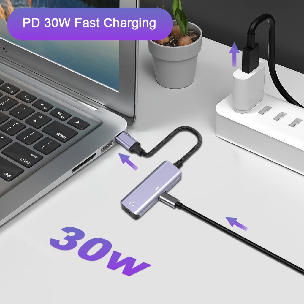 Verilux Type C to USB Adapter with 3.5mm Jack for Charging and Calls featuring 30W PD | Metal Housing