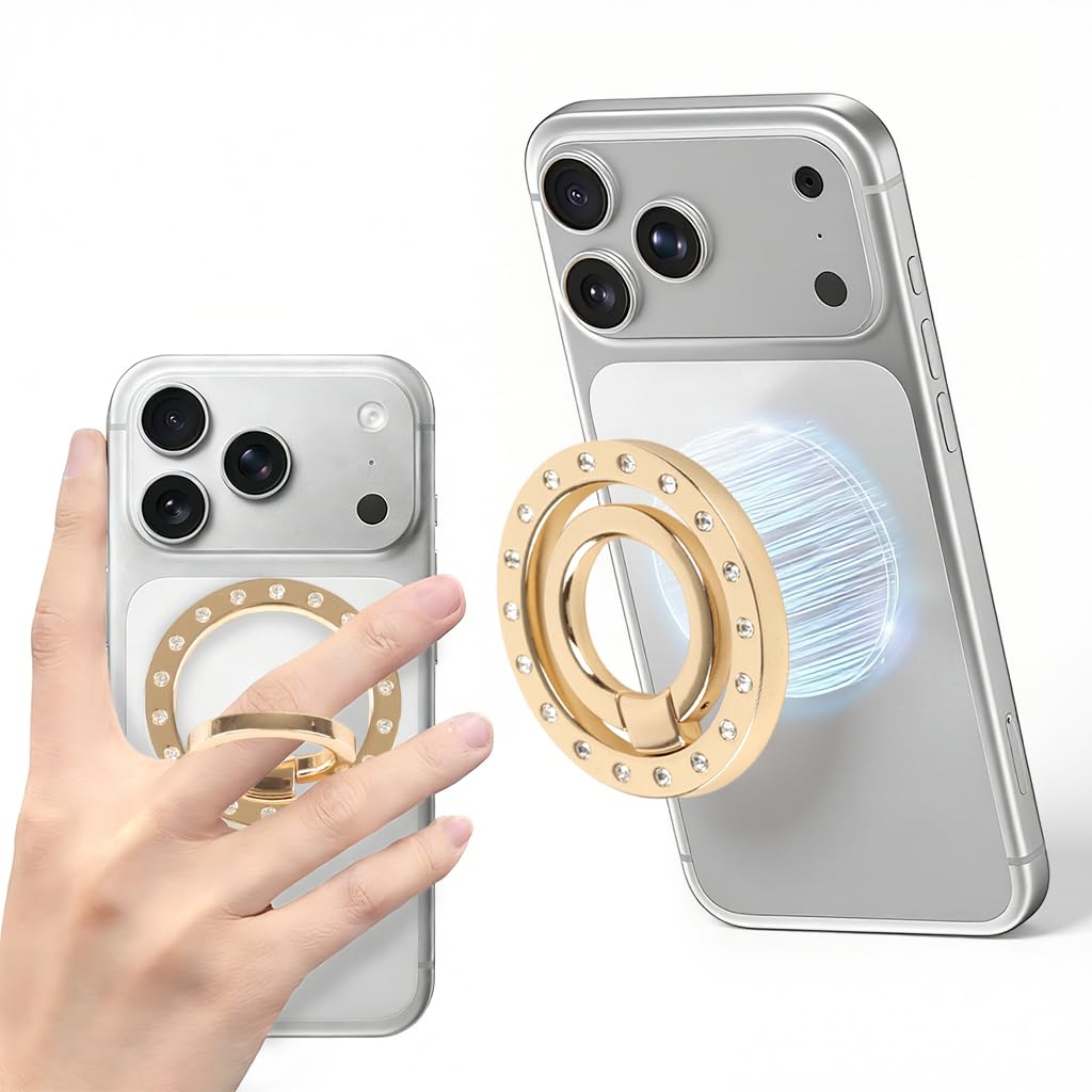 ZORBES® Magnetic Phone Grip Holder for Mag-Safe Ring Stand Holder Adjustable Kickstand for iPhone 17 16 Pro Max 15 14 13 12, Finger Loop Stand with Silicone Finger Strap(Metal Ring Included)