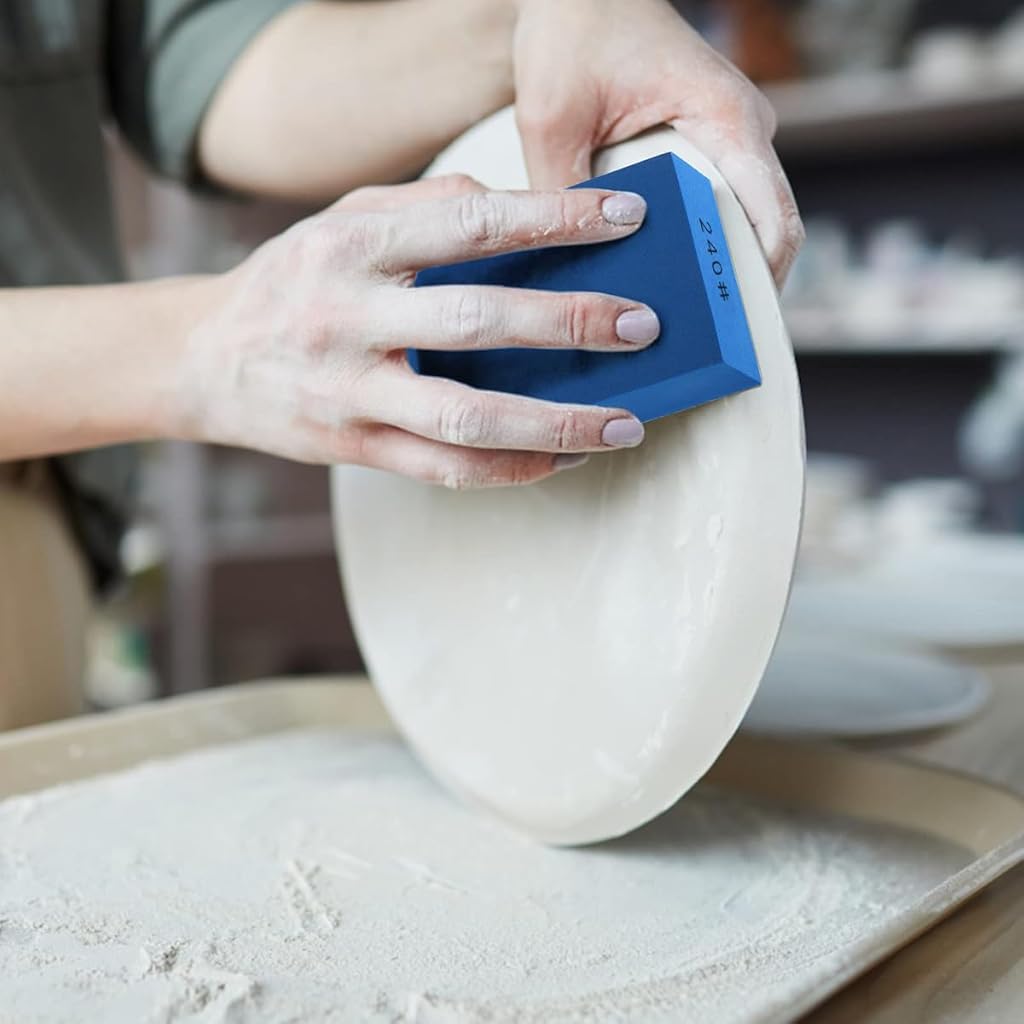 Serplex® 240 Grit Diamond Hand Polishing Pads Foam Backing Sanding Blocks with Foam Grip, Sanding Block Foam Backing Hand-Held Sanding Block for Ceramic Tile Glass Wood Marble Grinding
